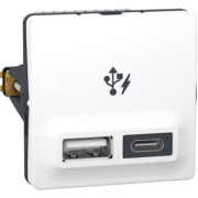 Fuga USB A+C lader, 21W 3A, 1 modul, hvid
