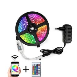 Led strip, kit, 5m, RGB, fjernbejening, app styring, IP65